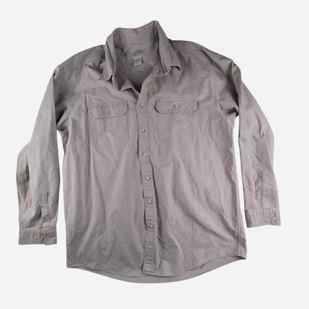 L. L. Bean‎ Traditional Fit Gray Tan Button Down Long Sleeve 100% cotton XLT